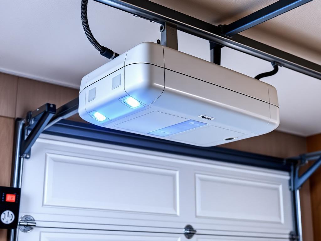 Modern garage door opener with battery backup system installed