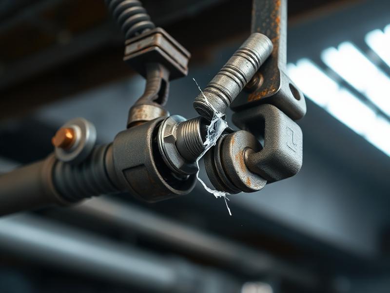 Close-up of garage door spring mechanism requiring repair