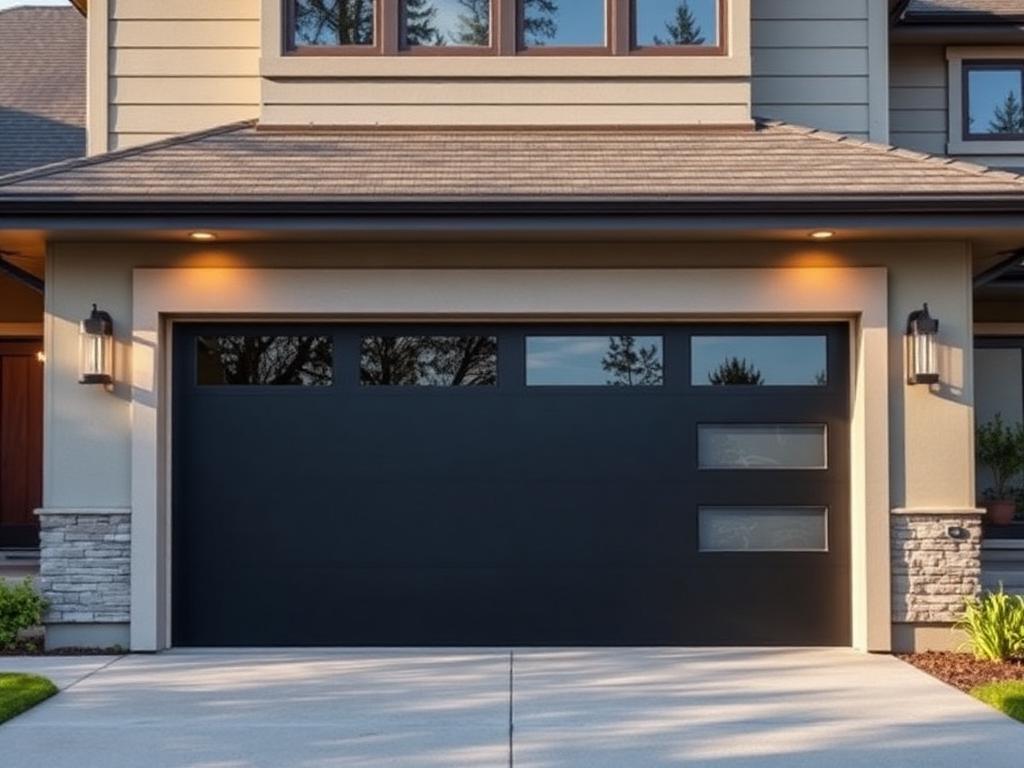 Modern insulated garage door installation on contemporary home